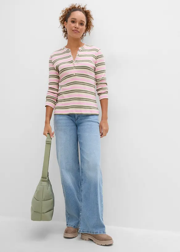 Maglia a maniche lunghe in puro cotone con guarnizione in pizzo, bonprix