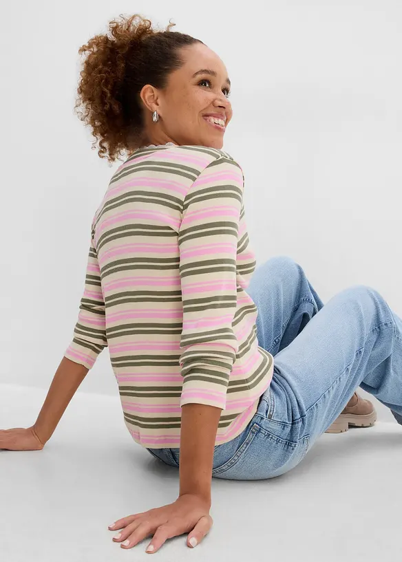 Maglia a maniche lunghe in puro cotone con guarnizione in pizzo, bonprix