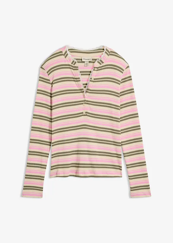 Maglia a maniche lunghe in puro cotone con guarnizione in pizzo, bonprix
