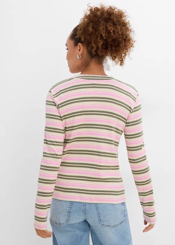 Maglia a maniche lunghe in puro cotone con guarnizione in pizzo, bonprix