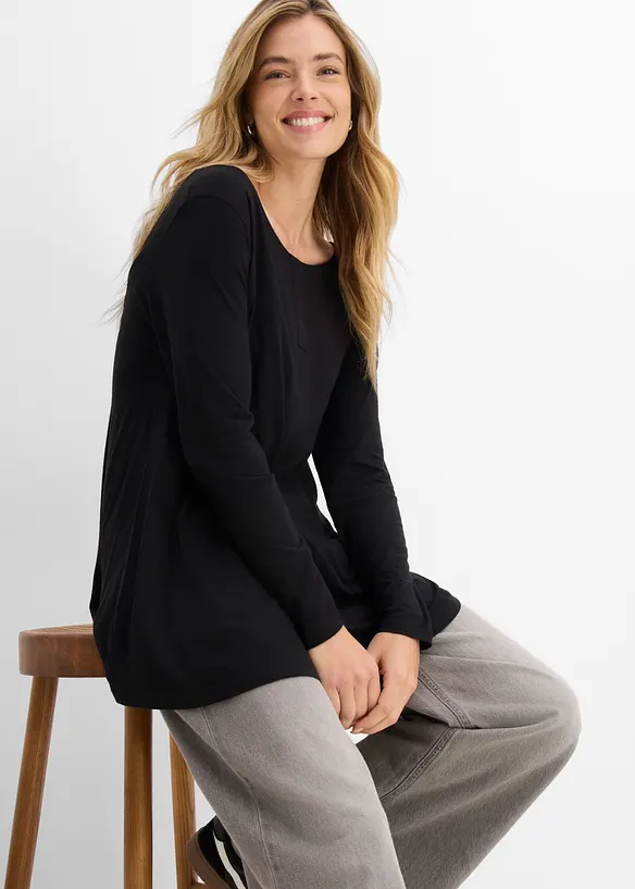 Maglia a maniche lunghe in misto cotone e viscosa, bonprix