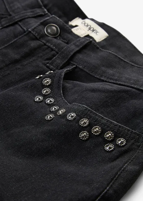 Jeans wide leg con borchiette, vita alta, bonprix