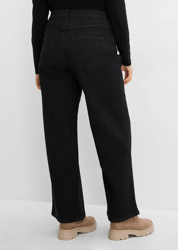 Jeans wide leg con borchiette, vita alta, bonprix