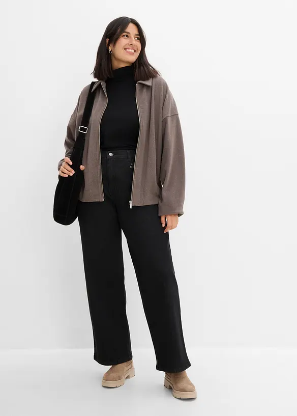 Jeans wide leg con borchiette, vita alta, bonprix