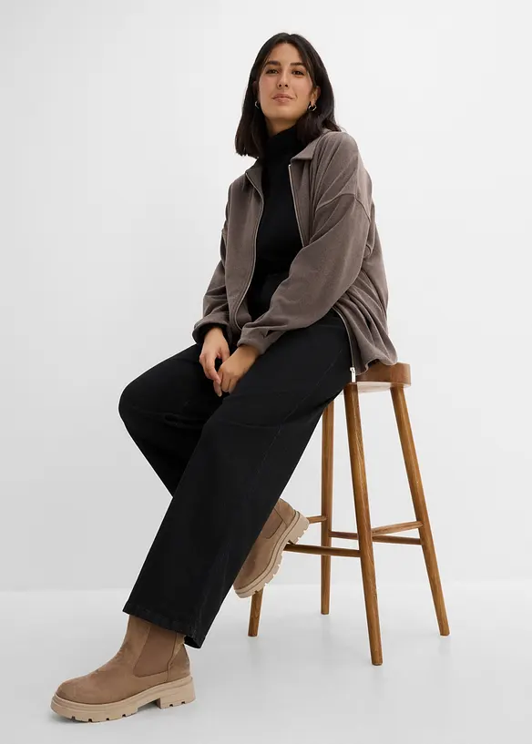 Jeans wide leg con borchiette, vita alta, bonprix