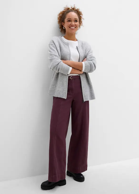 Pantaloni in twill di misto cotone con cintura (set 2 pezzi), bonprix