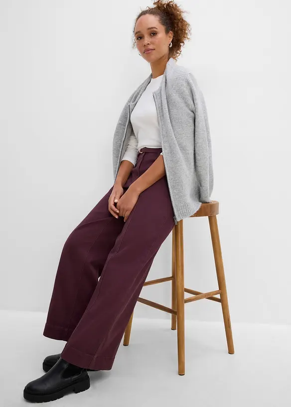 Pantaloni in twill di misto cotone con cintura (set 2 pezzi), bonprix