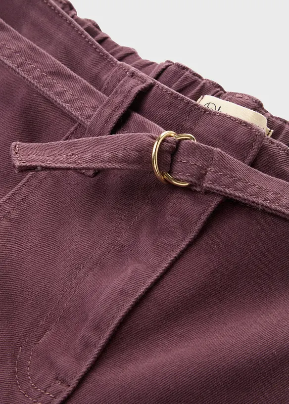 Pantaloni in twill di misto cotone con cintura (set 2 pezzi), bonprix