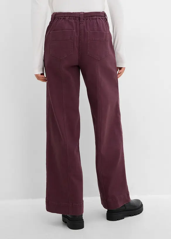 Pantaloni in twill di misto cotone con cintura (set 2 pezzi), bonprix