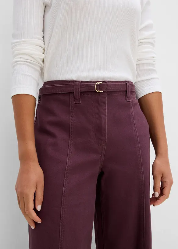 Pantaloni in twill di misto cotone con cintura (set 2 pezzi), bonprix