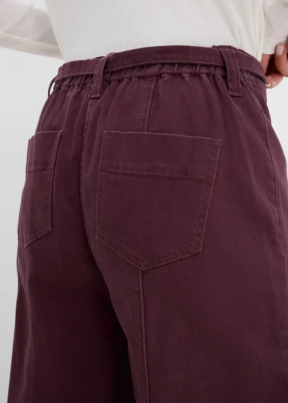 Pantaloni in twill di misto cotone con cintura (set 2 pezzi), bonprix