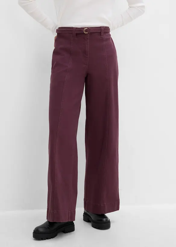 Pantaloni in twill di misto cotone con cintura (set 2 pezzi), bonprix