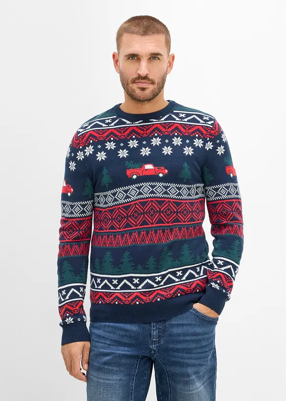 Maglione in filato fine con motivo natalizio, bonprix