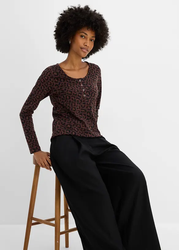 Maglia a maniche lunghe in misto cotone ed elastan (pacco da 3), bonprix