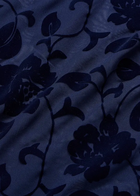 Maglia a maniche lunghe trasparente con stampa floccata, bonprix
