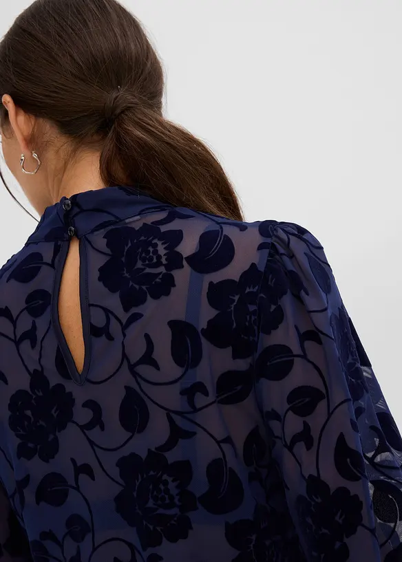 Maglia a maniche lunghe trasparente con stampa floccata, bonprix