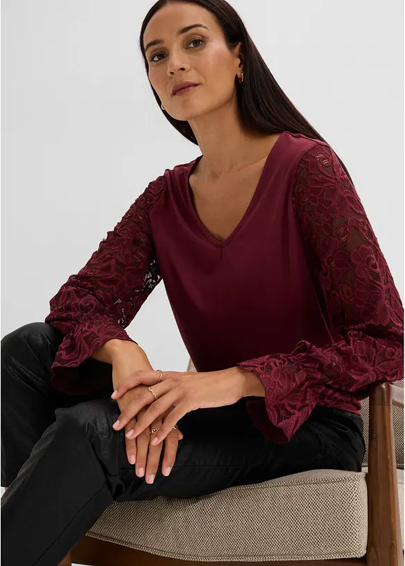 Maglia a maniche lunghe con pizzo, bonprix