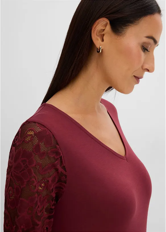 Maglia a maniche lunghe con pizzo, bonprix