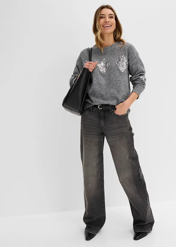 Maglione con applicazione di paillettes, bonprix