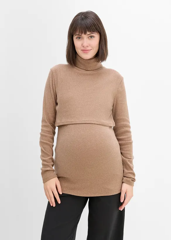 Maglione morbido pr&eacute;maman / da allattamento a collo alto, bonprix