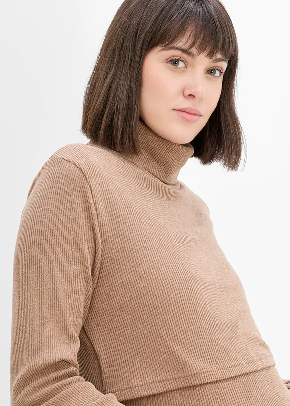Maglione morbido pr&eacute;maman / da allattamento a collo alto, bonprix