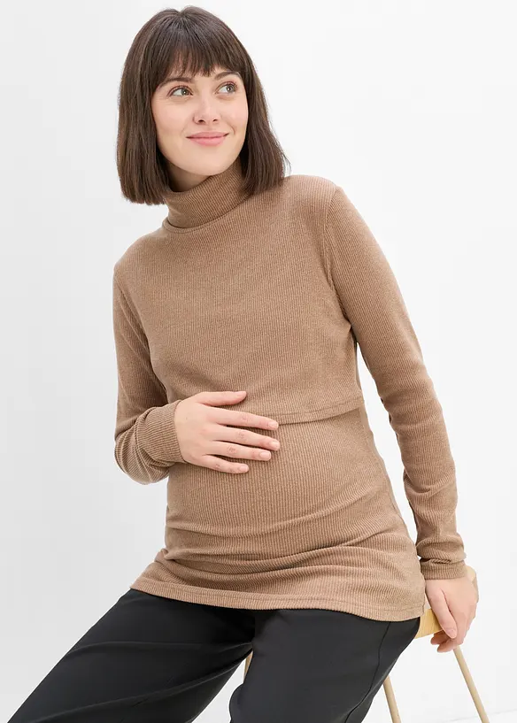 Maglione morbido pr&eacute;maman / da allattamento a collo alto, bonprix