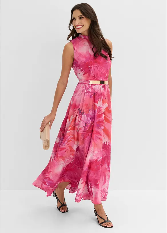 Abito di chiffon con colletto e inserto in vita, bonprix