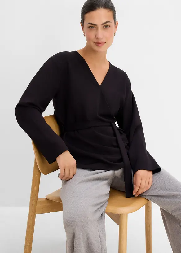 Maglia a portafoglio in misto viscosa fine, bonprix
