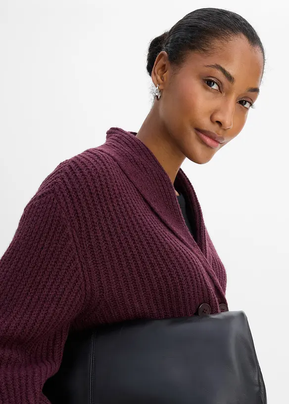 Cardigan in filato grosso con colletto a risvolto, bonprix