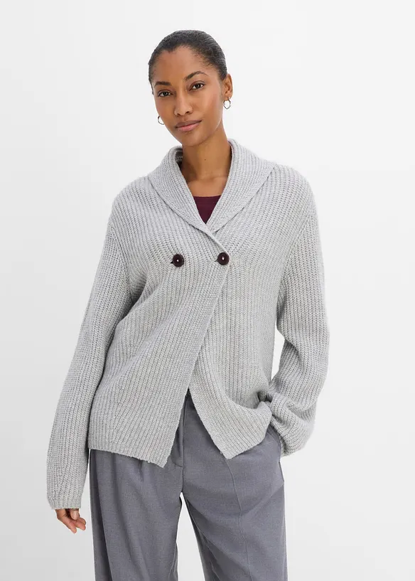 Cardigan in filato grosso con colletto a risvolto, bonprix