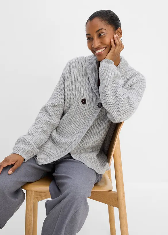 Cardigan in filato grosso con colletto a risvolto, bonprix