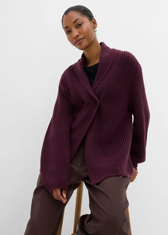 Cardigan in filato grosso con colletto a risvolto, bonprix