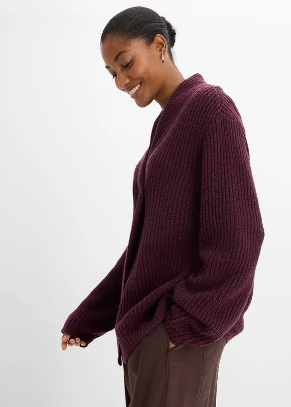 Cardigan in filato grosso con colletto a risvolto, bonprix