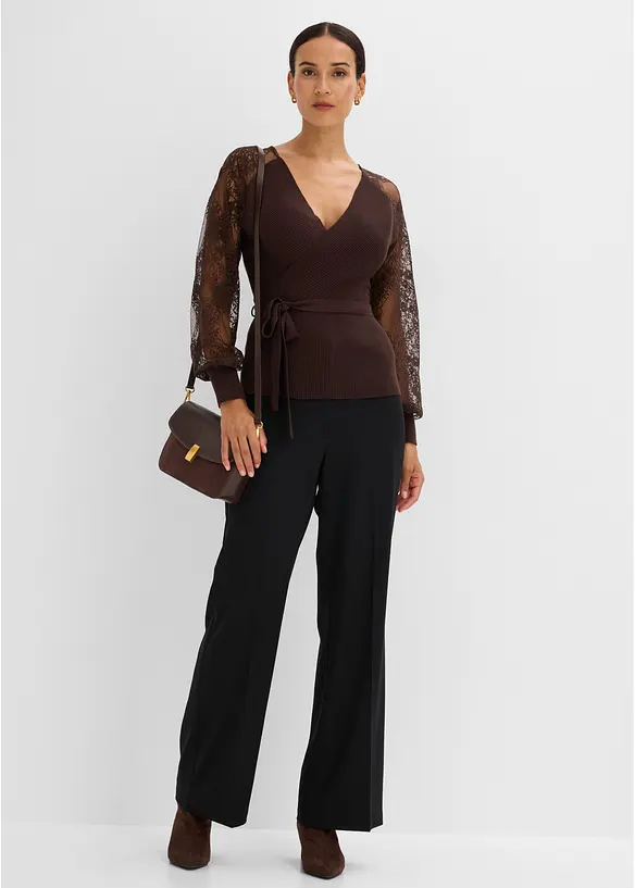 Maglione in filato fine con pizzo, bonprix