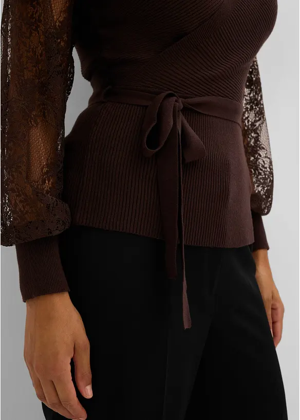 Maglione in filato fine con pizzo, bonprix