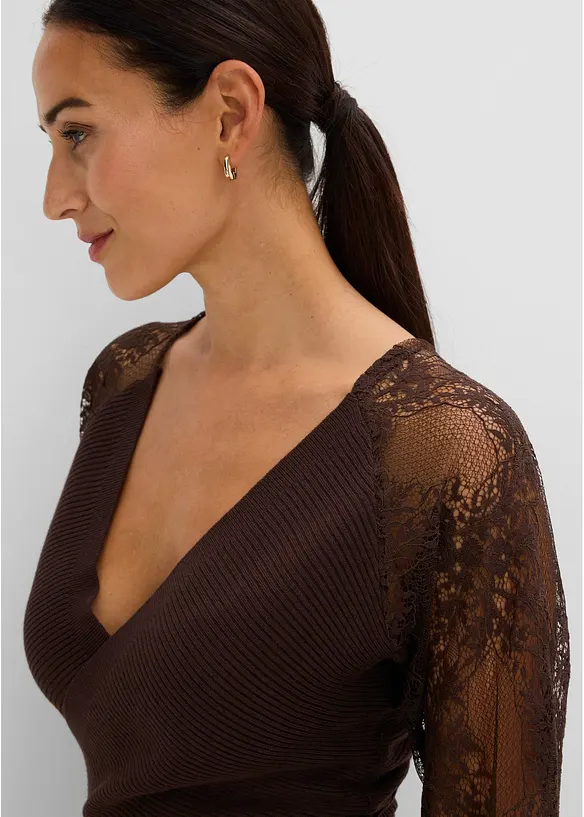 Maglione in filato fine con pizzo, bonprix