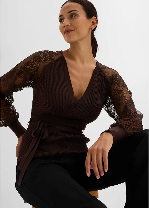 Maglione in filato fine con pizzo, bonprix