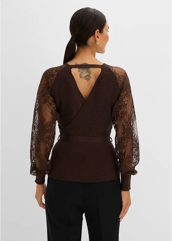 Maglione in filato fine con pizzo, bonprix