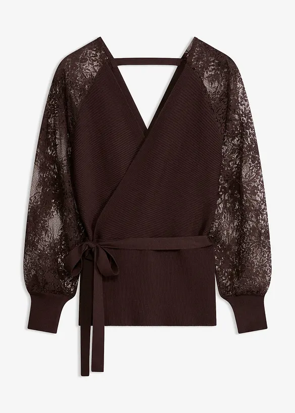 Maglione in filato fine con pizzo, bonprix