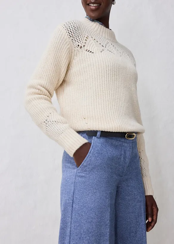 Pantaloni in misto lana con struttura a spina di pesce, bonprix