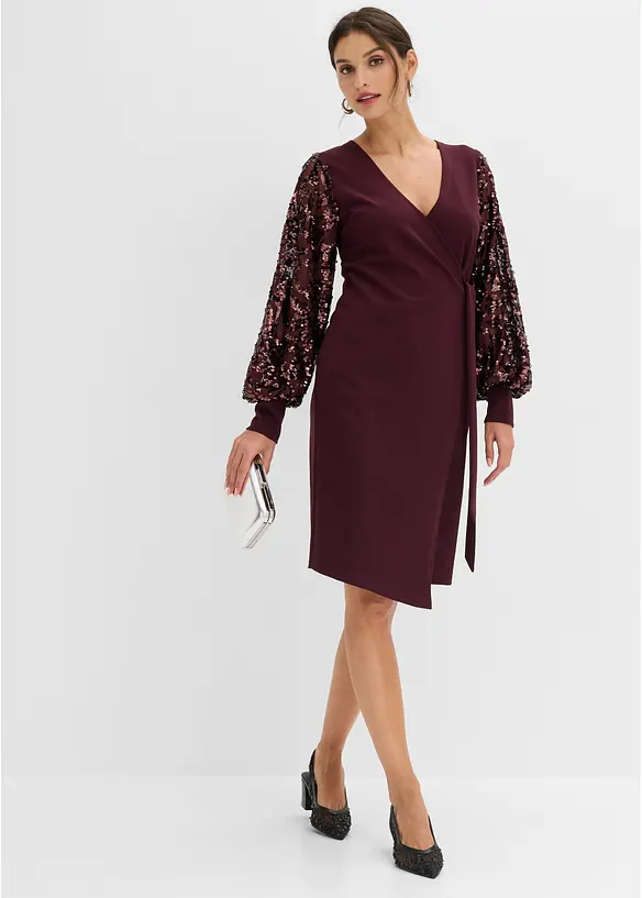 Abito midi con paillettes alle maniche, bonprix