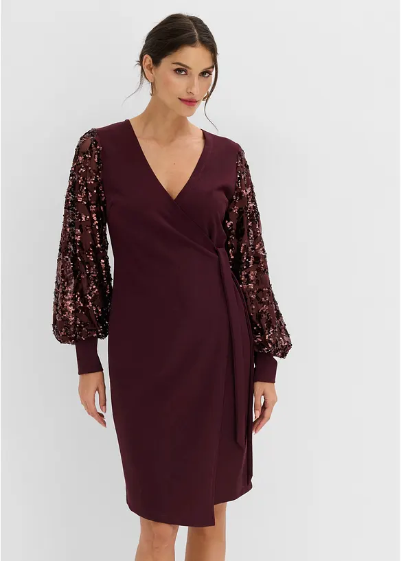 Abito midi con paillettes alle maniche, bonprix