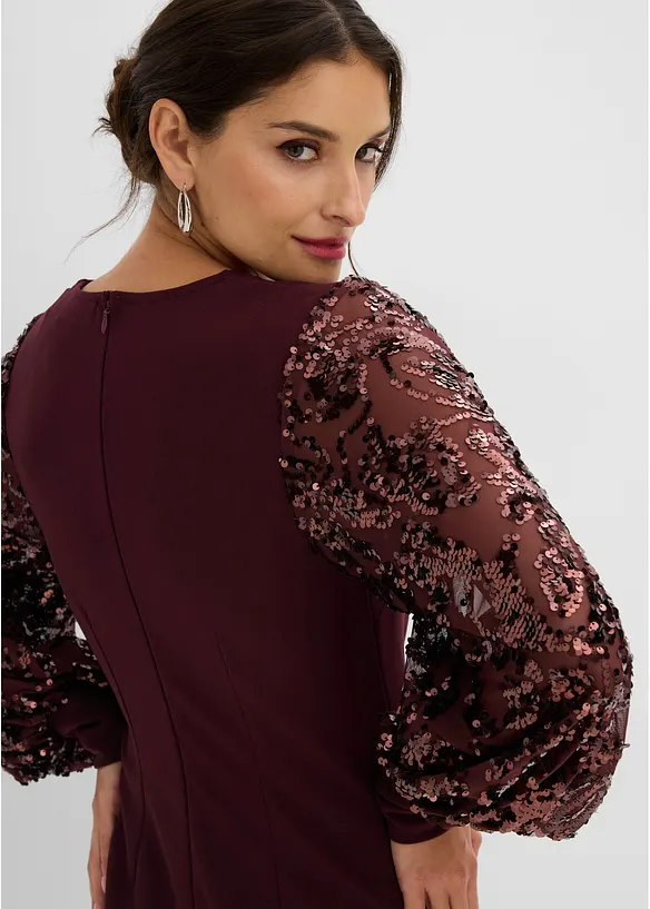 Abito midi con paillettes alle maniche, bonprix