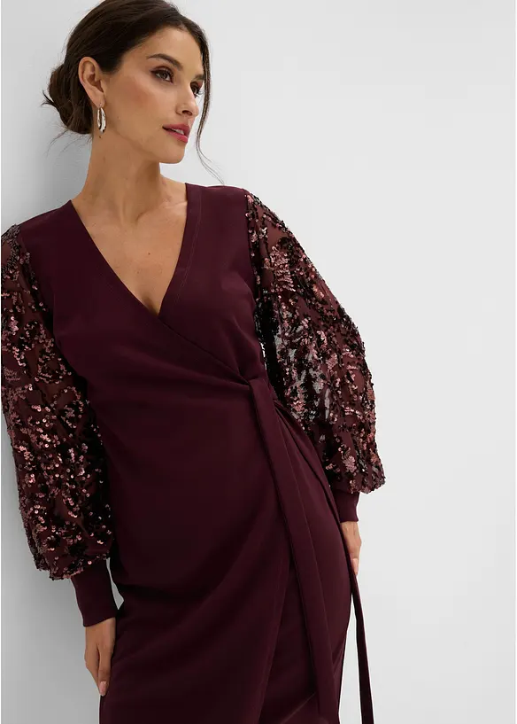 Abito midi con paillettes alle maniche, bonprix