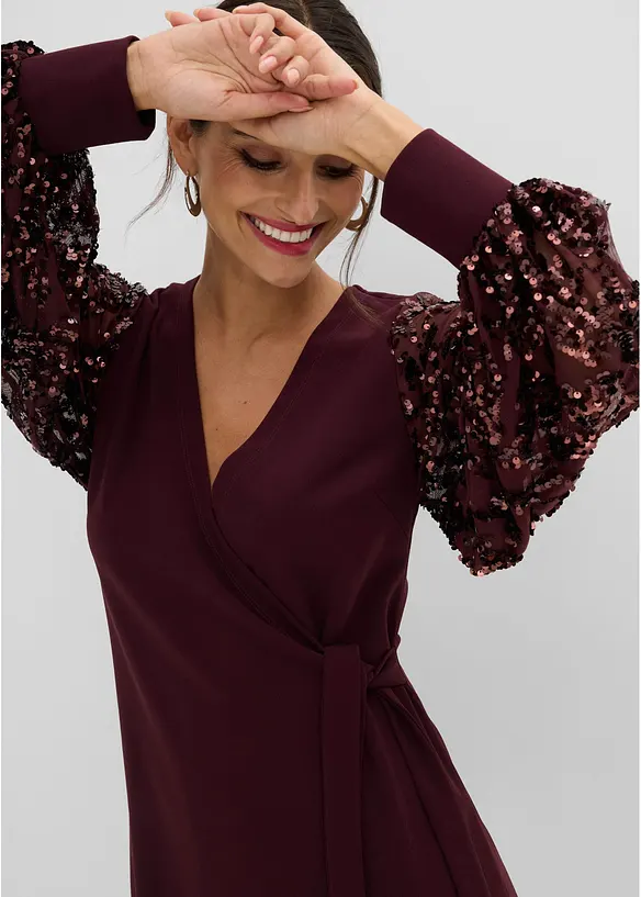 Abito midi con paillettes alle maniche, bonprix