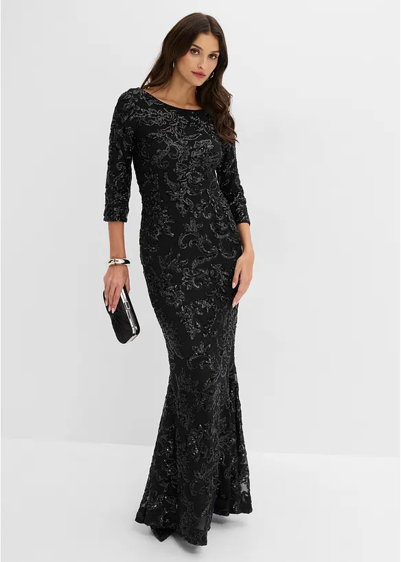 Abito con paillettes e scollatura sulla schiena, bonprix
