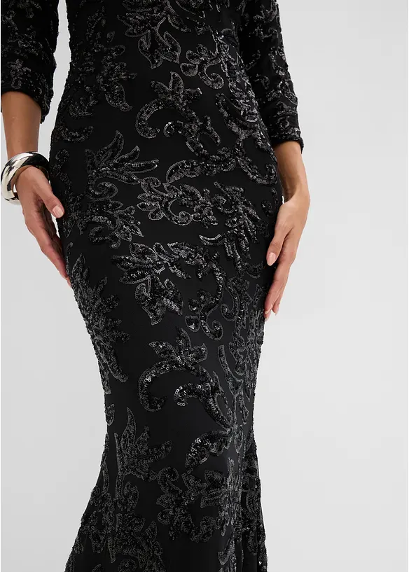 Abito con paillettes e scollatura sulla schiena, bonprix