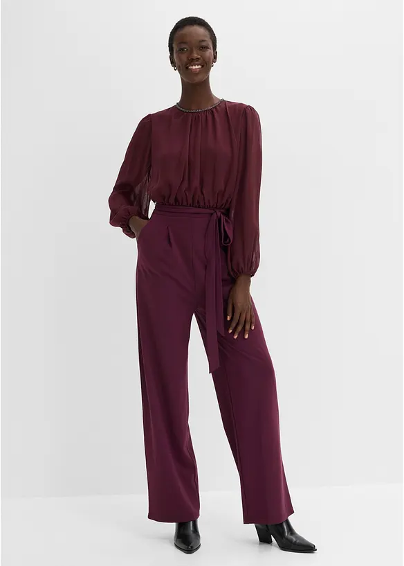 Tuta elegante con chiffon e cintura da annodare, bonprix