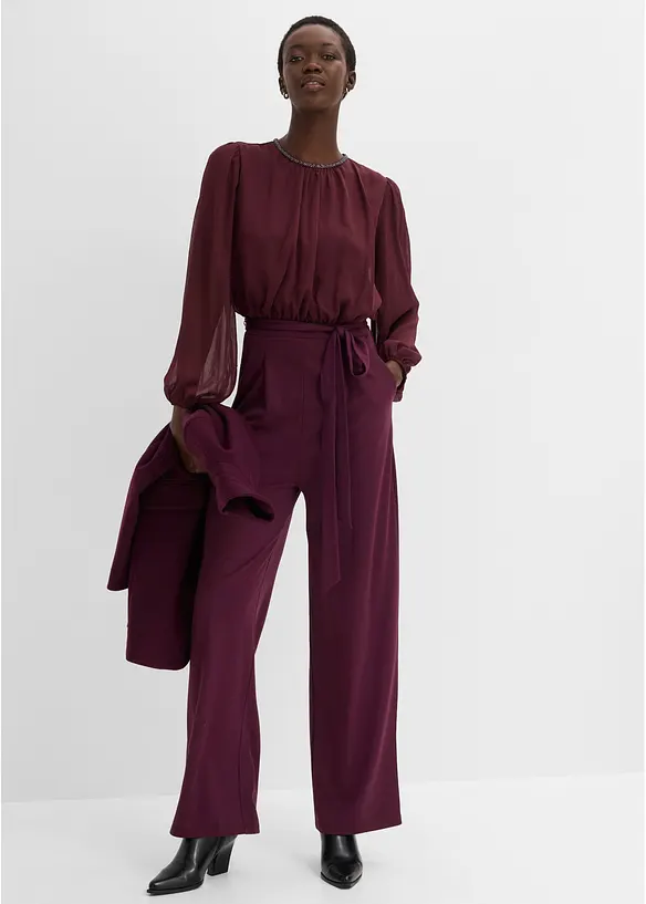Tuta elegante con chiffon e cintura da annodare, bonprix