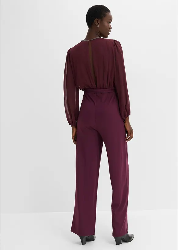 Tuta elegante con chiffon e cintura da annodare, bonprix